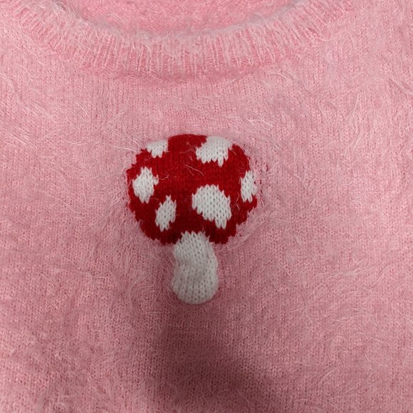 Shein Pink Fuzzy Sleeveless Sweater Mushroom Pattern Crew Neck Size L - Picture 2 of 6